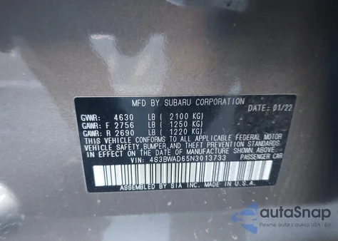 2022 Subaru Legacy Premium from USA, damaged, VIN 4S3BWAD65N3013733